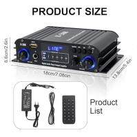 S-288 4CH Bluetooth 5.0 domácí audio zesilovač, RMS 45Wx4, Max 600W HiFi stereo výkon zesilovače USB, SD, FM Class D reproduktor